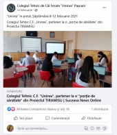 Post on Colegiul Unirea’ Facebook